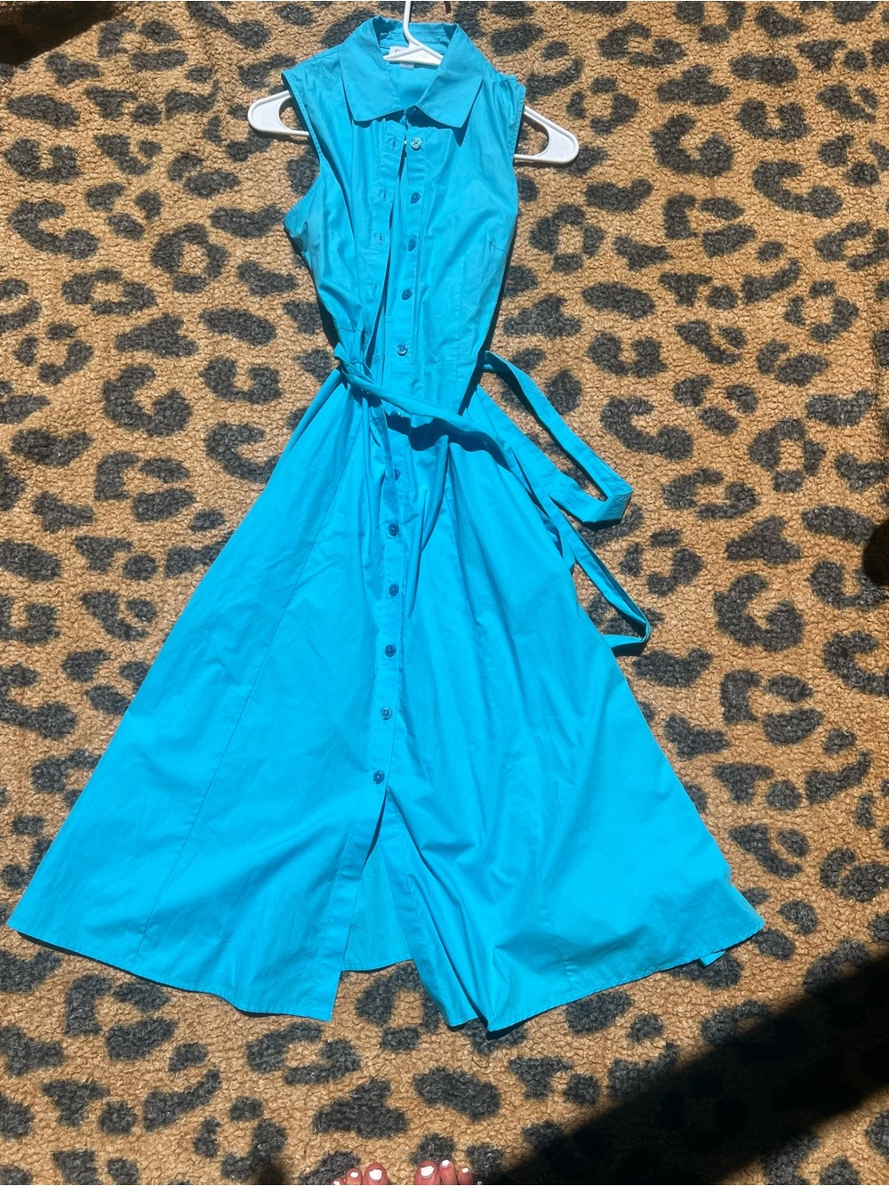 Calvin Klein Sleeveless Button-Front Dress in Bright Teal
